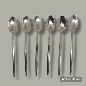 Ekco Stainless Iced Teaspoon-EKS36-Made in USA-MCM-Center Ridge-Minimal-Set of 6